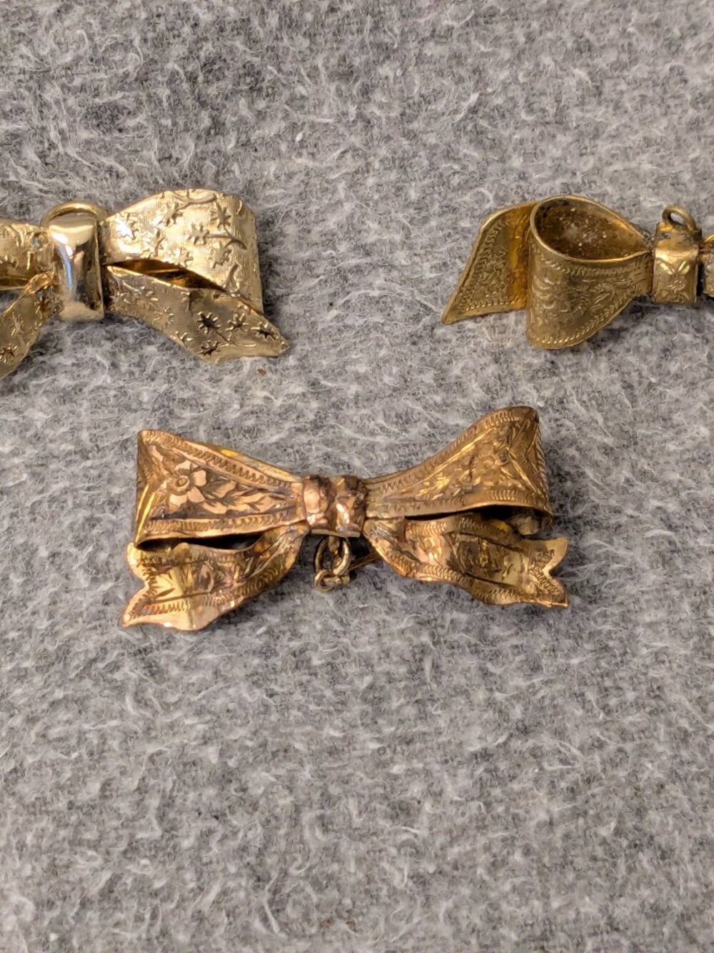 3 Vintage Bow Pins/Brooches with Loops to Hang Things